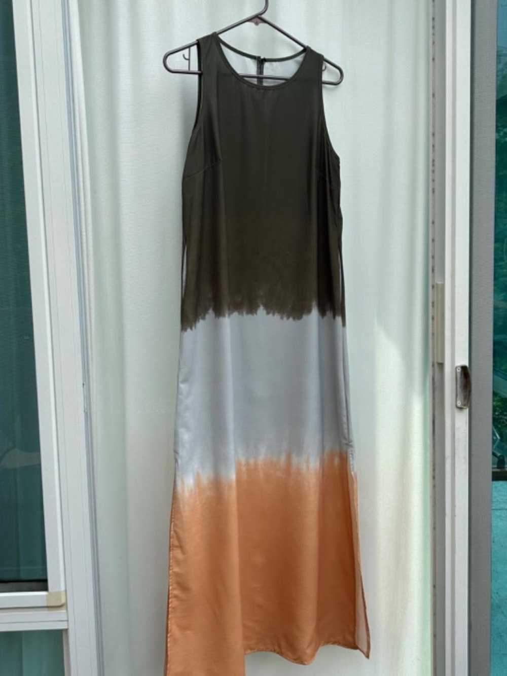 SHEIN Sleeveless Colorblock Maxi Dress in Olive, Sky Blue, and Orange